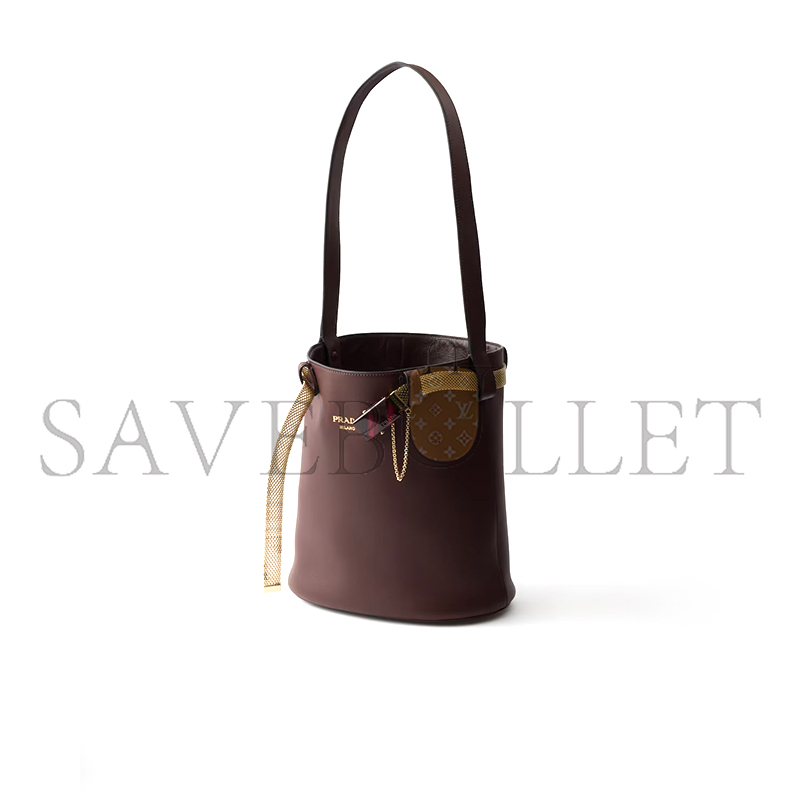 PRADA BUCKLE LEATHER BUCKET BAG WITH JEWELED BELT 1BE085 (29*16.5*18cm)